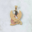 Pendant American Patriotic Eagle 30.8gr / 6.5cm / White and Fuchsia Zircons Two Yellows Gold White ©