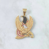 Pendant American Patriotic Eagle 30.8gr / 6.5cm / White and Fuchsia Zircons Two Yellows Gold White ©
