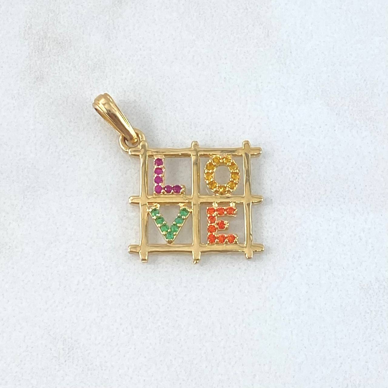 Pendant Love Frame 1.85gr / 2.9cm / Fuchsia Yellow Green And Orange Zircons Yellow Gold ©