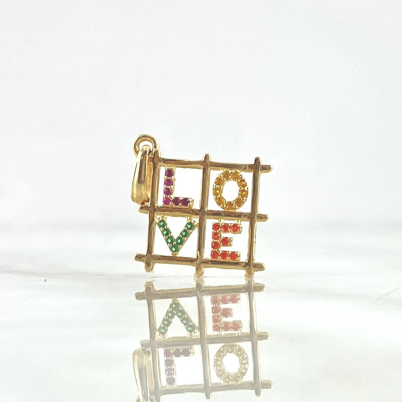 Pendant Love Frame 1.85gr / 2.9cm / Fuchsia Yellow Green And Orange Zircons Yellow Gold ©