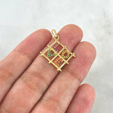 Pendant Love Frame 1.85gr / 2.9cm / Fuchsia Yellow Green And Orange Zircons Yellow Gold ©