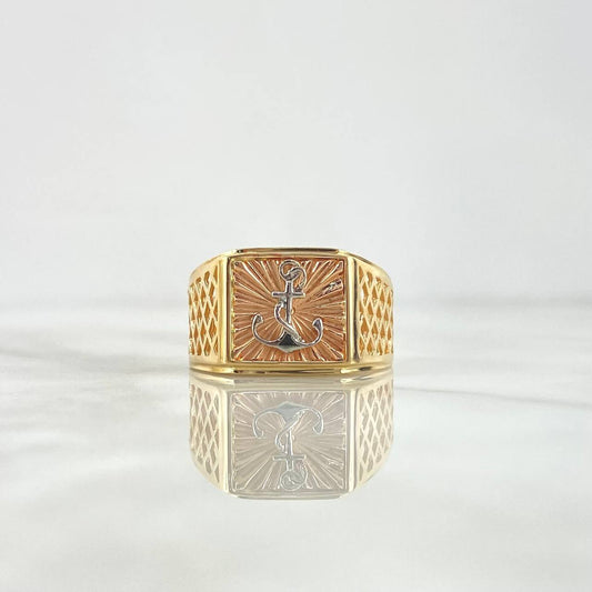 Anchor Signet Ring 7.95gr / Size 11 / Three Golds Filigree