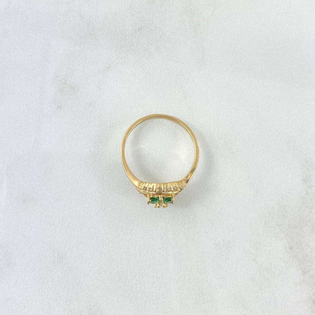 Flower Ring In Hoop 2.4gr / T6 1/4 / White and Green Zircons Yellow Gold