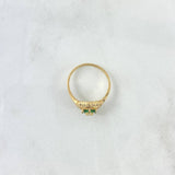 Flower Ring In Hoop 2.4gr / T6 1/4 / White and Green Zircons Yellow Gold