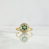 Flower Ring In Hoop 2.4gr / T6 1/4 / White and Green Zircons Yellow Gold