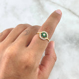 Flower Ring In Hoop 2.4gr / T6 1/4 / White and Green Zircons Yellow Gold