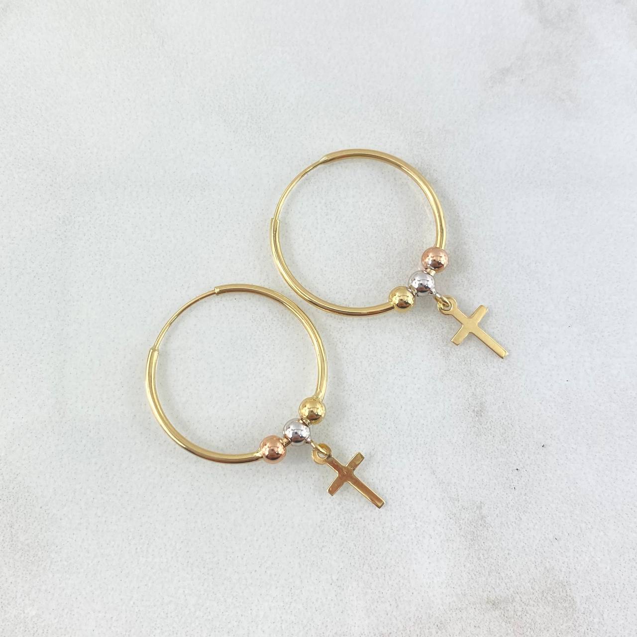 Hoop Earrings Cruz Polished 1.5gr / 3.2cm / 3mm Beads Polished Yellow Gold ©