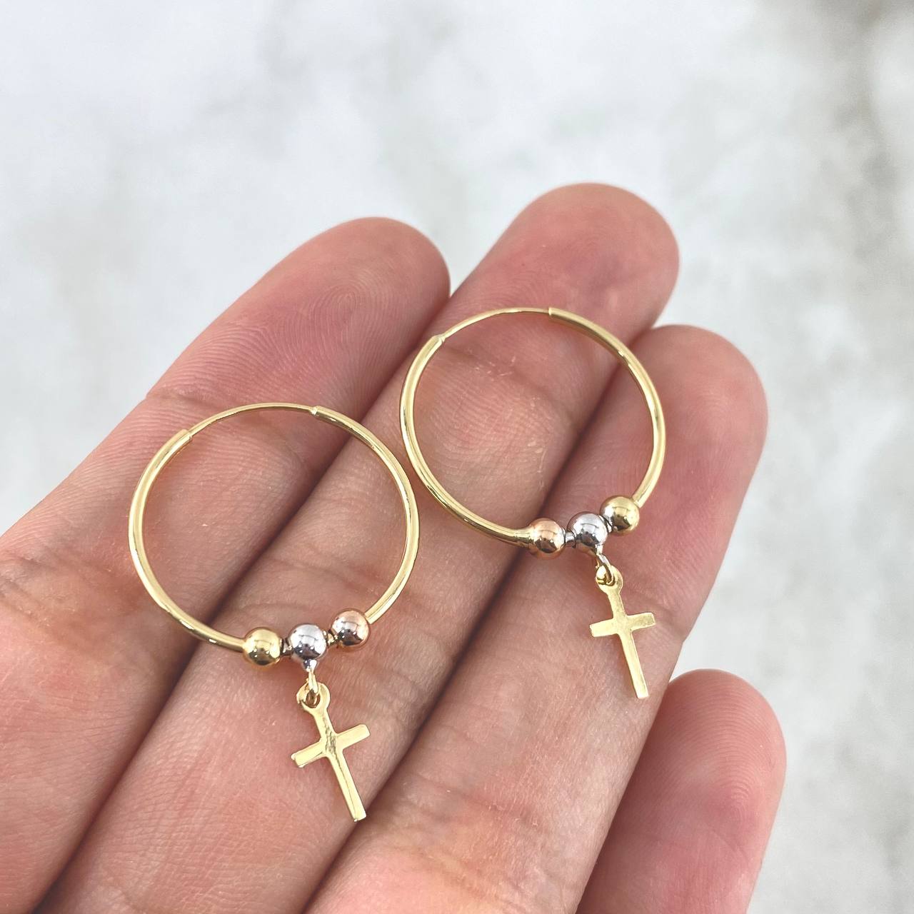 Hoop Earrings Cruz Polished 1.5gr / 3.2cm / 3mm Beads Polished Yellow Gold ©