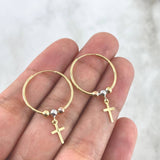 Hoop Earrings Cruz Polished 1.5gr / 3.2cm / 3mm Beads Polished Yellow Gold ©
