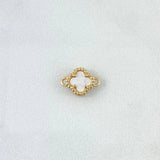 Herraje Trébol VCyA 0.9gr / 1cm / Nacar Blanco Punteado Oro Amarillo