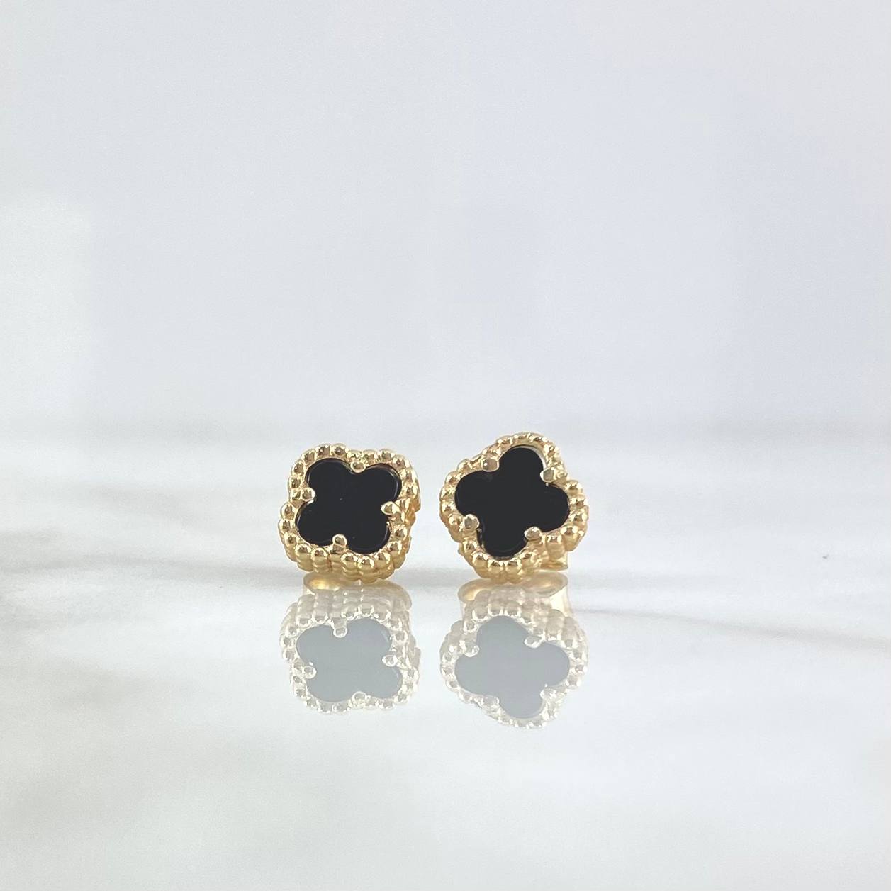 Stud Earrings Trébol VCyA 1.95gr / 7mm Diamond Cut Punteado Lobster Claw Mariposa Oro Amarillo 18K ©