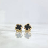 Stud Earrings Trébol VCyA 1.95gr / 7mm Diamond Cut Punteado Lobster Claw Mariposa Oro Amarillo 18K ©