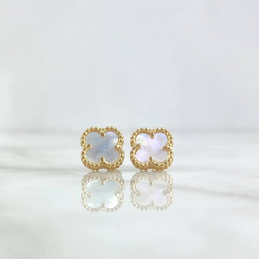 Stud Earrings Clover VCyA 2.25gr / 1/4 in / 7mm Plain Green Malachite Yellow Gold Nac.Esp.