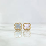 Stud Earrings Clover VCyA 2.25gr / 1/4 in / 7mm Plain Green Malachite Yellow Gold Nac.Esp.