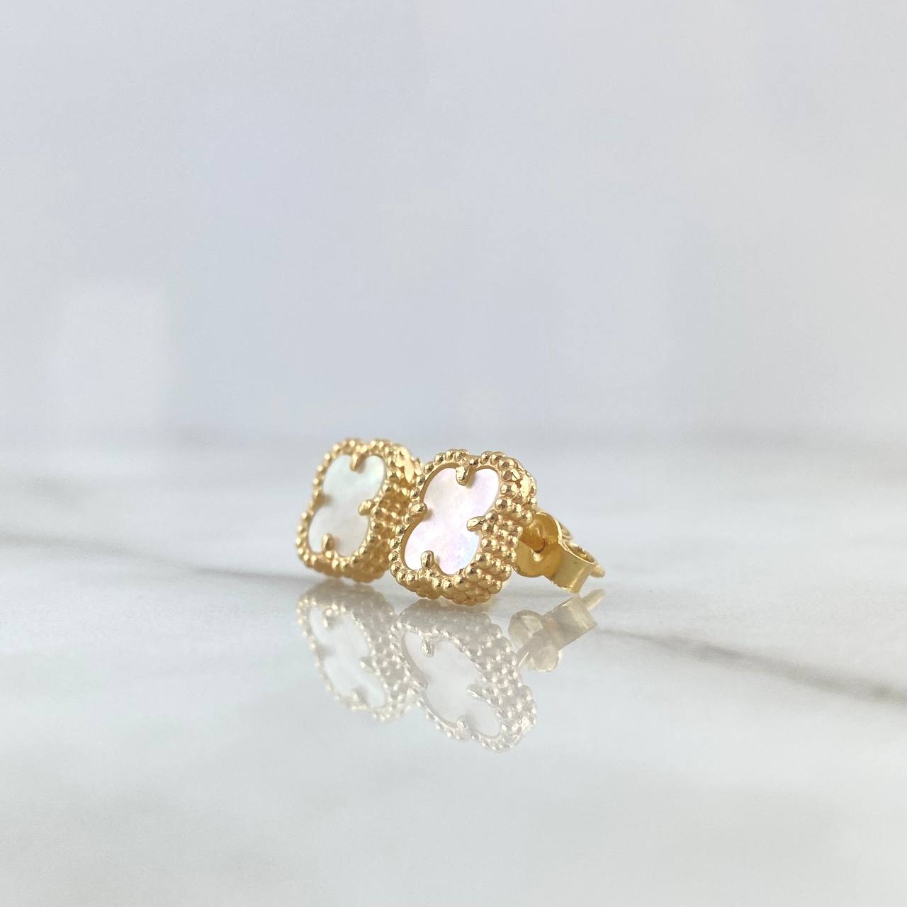 Stud Earrings Clover VCyA 2.25gr / 1/4 in / 7mm Plain Green Malachite Yellow Gold Nac.Esp.