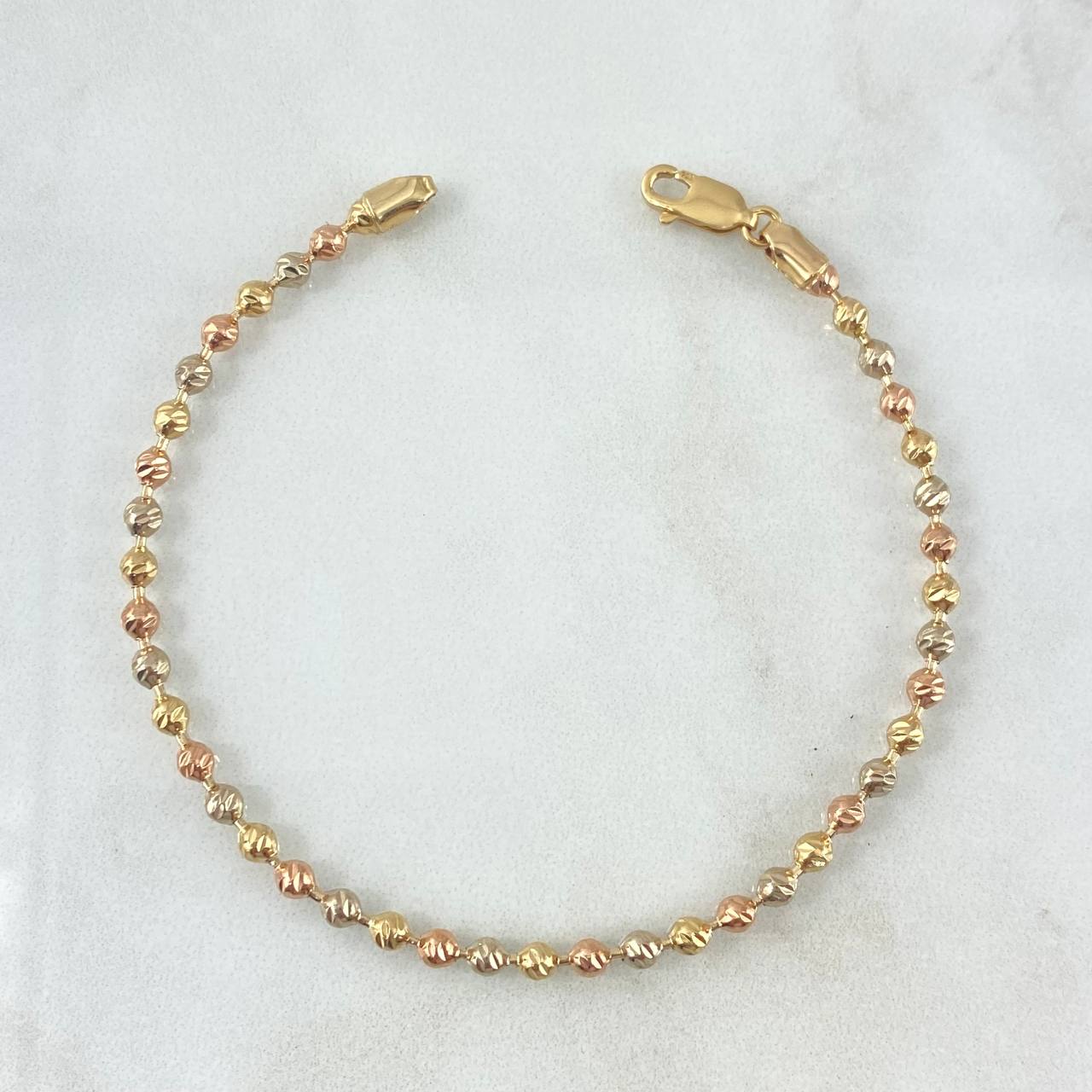 Pulso Militar 7.1gr / 21cm / 3.5mm Diamantada Tres Oros 18K