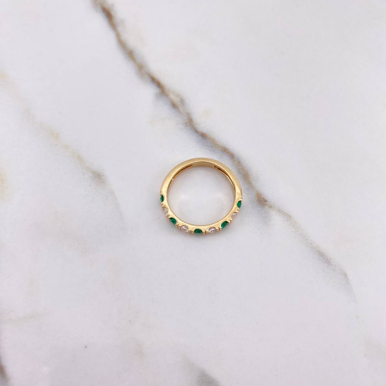 Churumbela Ring 2.75gr / Size 6 3/4 / White Green Zircons Yellow Gold &