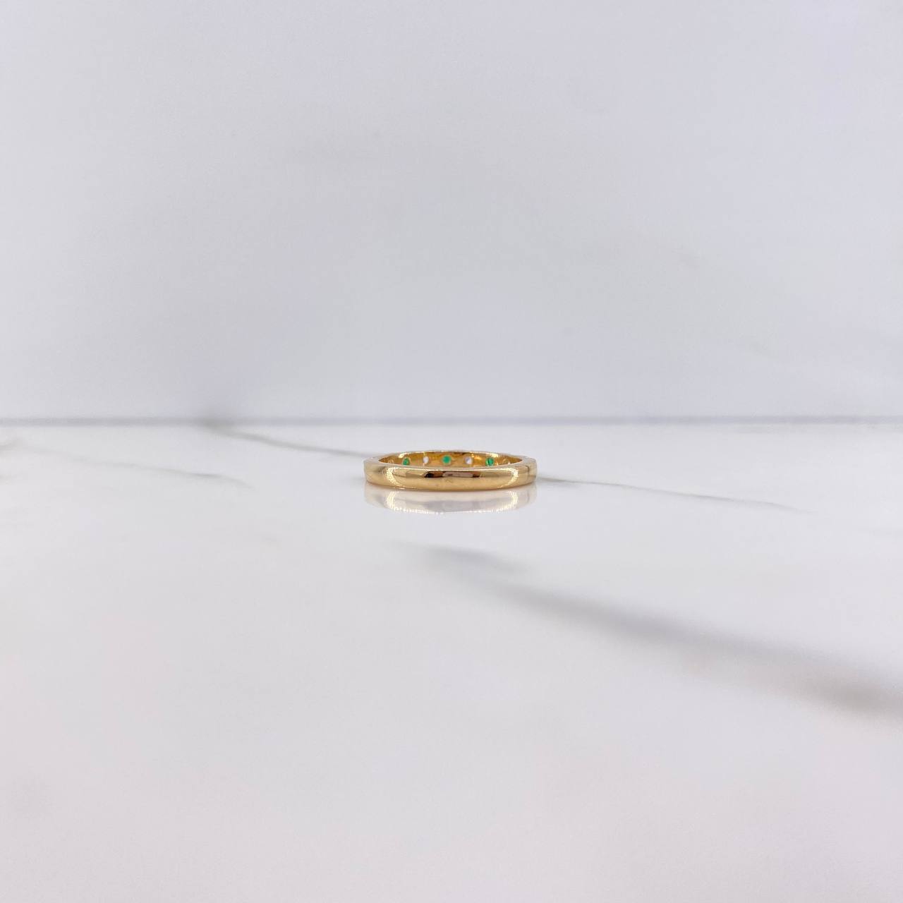 Churumbela Ring 2.75gr / Size 6 3/4 / White Green Zircons Yellow Gold &