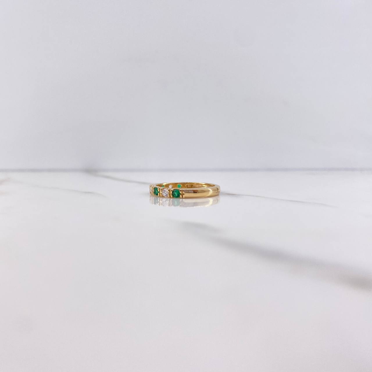 Churumbela Ring 2.75gr / Size 6 3/4 / White Green Zircons Yellow Gold &