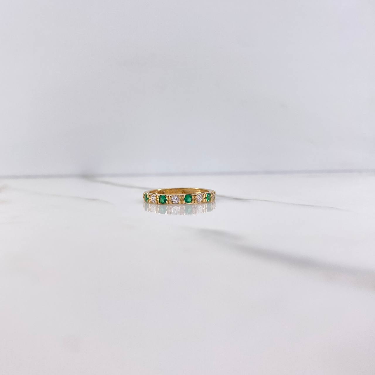 Churumbela Ring 2.75gr / Size 6 3/4 / White Green Zircons Yellow Gold &