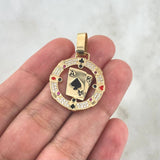 Pendant Poker Cards 6gr / 3.6cm / Ace of Spades and Heart - White Zircons Yellow Gold