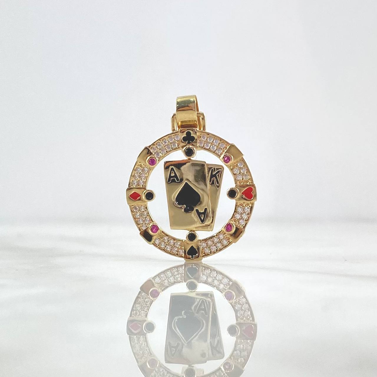 Pendant Poker Cards 6gr / 3.6cm / Ace of Spades and Heart - White Zircons Yellow Gold