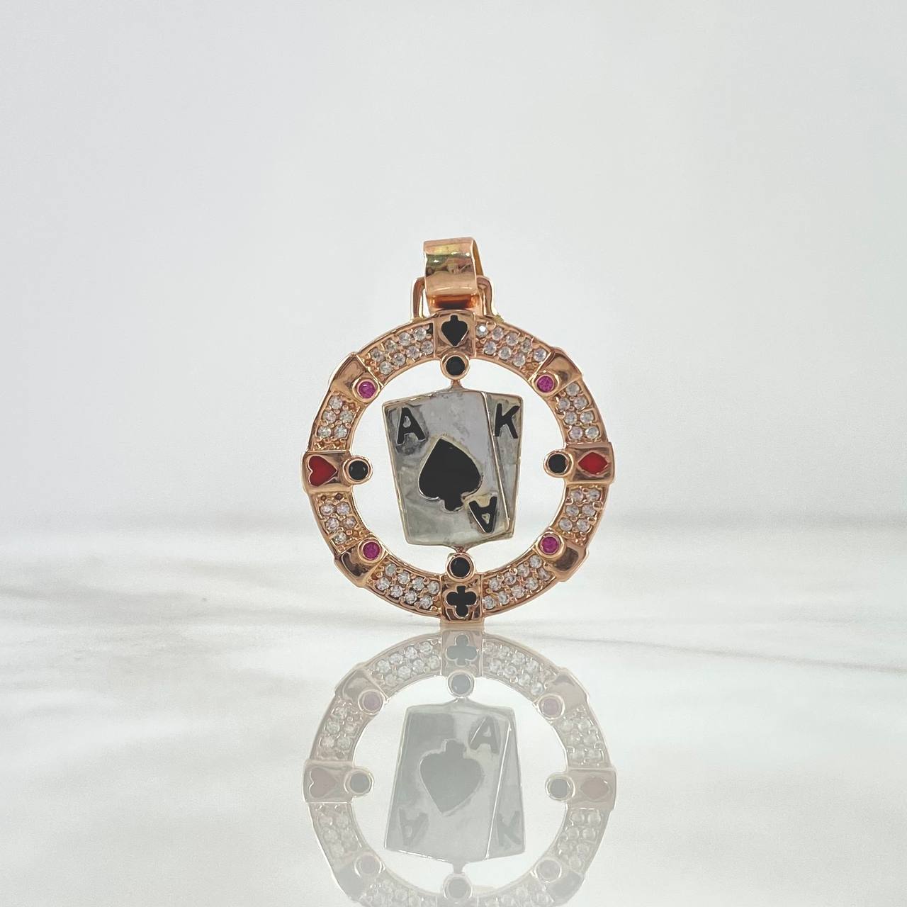 Pendant Poker Cards 5.9gr / 3.6cm / Ace of Spades and Hearts - White Zircons Two White Rose Gold Diamonds