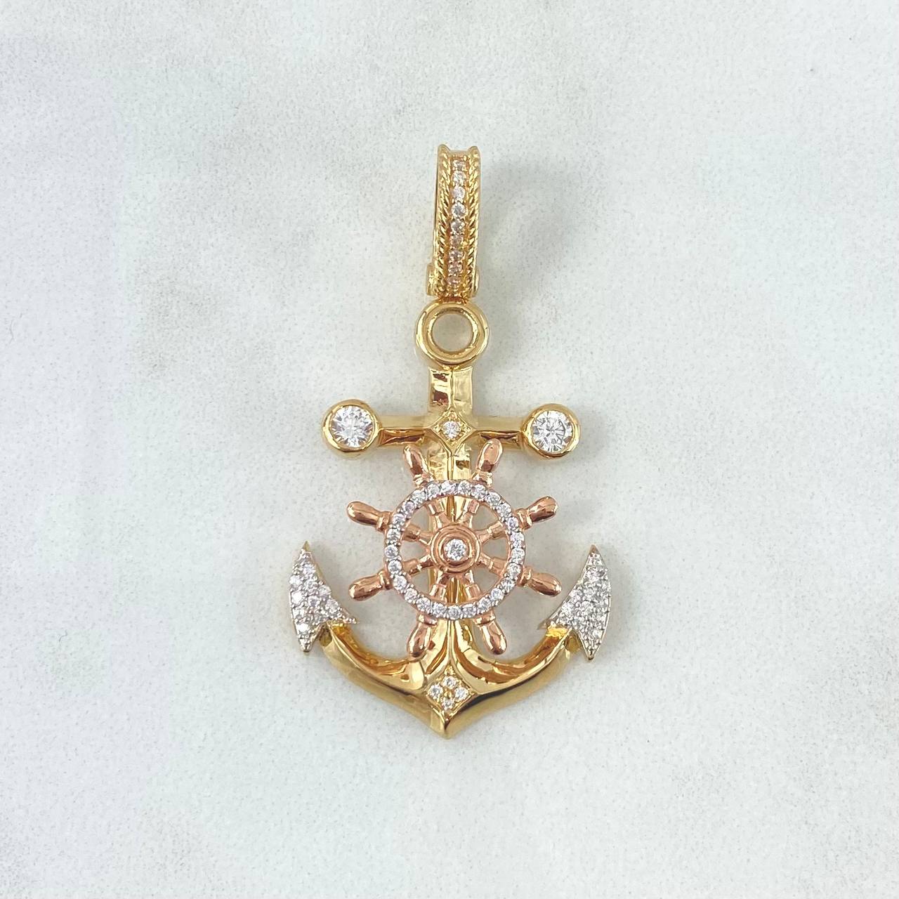 Pendant Anchor Helm 6.45gr / 4.5cm / White Zircons Three Golds ©