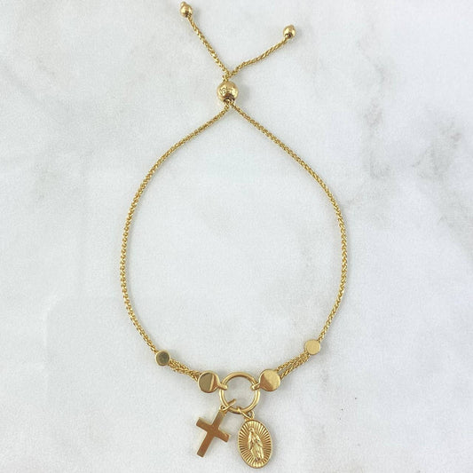 Franco Bracelet Gradual Cross - Virgin Fatima 5.05gr / 20cm / 1mm Yellow Gold +4