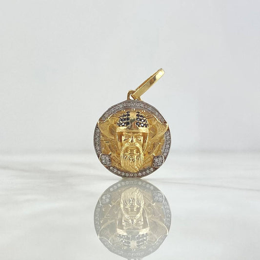 Pendant Viking 8.05gr / 3.2cm / White and Navy Blue Zircons Yellow Gold