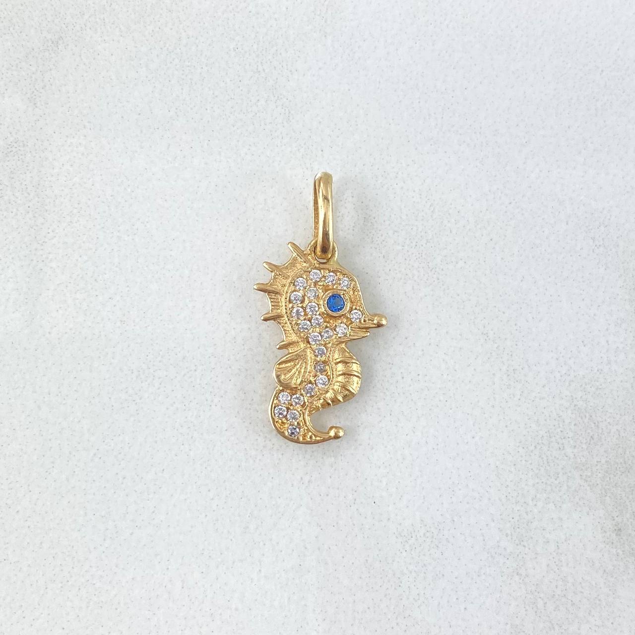 Pendant Seahorse 1.55gr / 2.2cm / White and Light Blue Zircons Yellow Gold