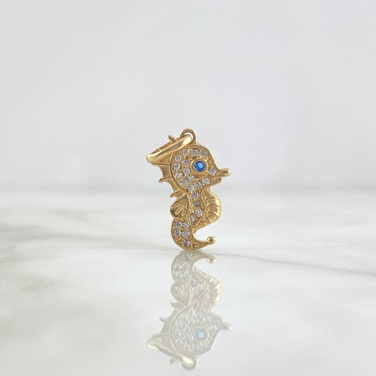 Pendant Seahorse 1.55gr / 2.2cm / White and Light Blue Zircons Yellow Gold