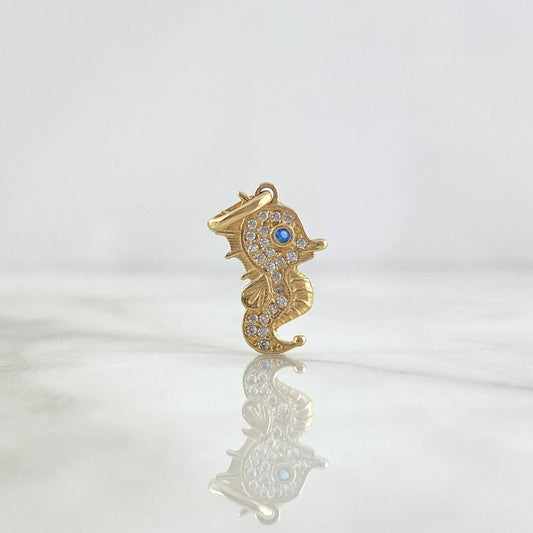 Pendant Seahorse 1.55gr / 2.2cm / White and Light Blue Zircons Yellow Gold