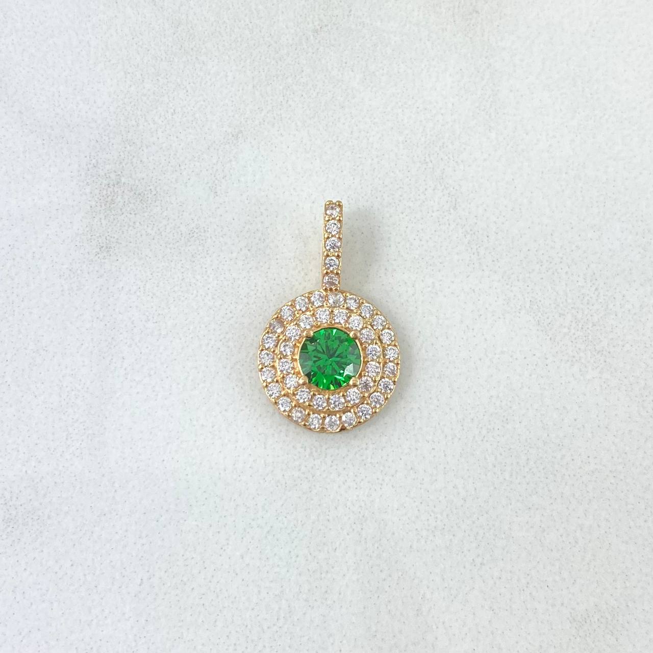 Pendant Halo Tupido 2.05gr / 1.9cm / White Zircons And Yellow Gold Green