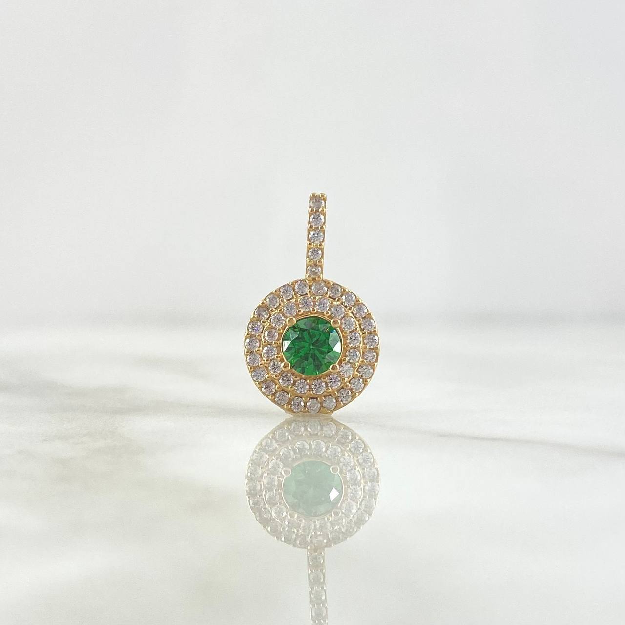 Pendant Halo Tupido 2.05gr / 1.9cm / White Zircons And Yellow Gold Green