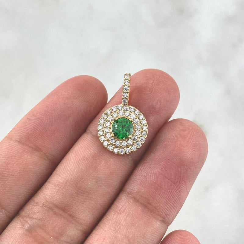 Pendant Halo Tupido 2.05gr / 1.9cm / White Zircons And Yellow Gold Green
