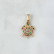 Pendant Turtle 1.6gr / 2.3cm / White, Fuchsia, and Green Zircons Yellow Gold