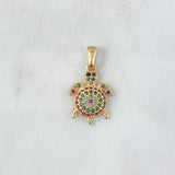 Pendant Turtle 1.6gr / 2.3cm / White, Fuchsia, and Green Zircons Yellow Gold