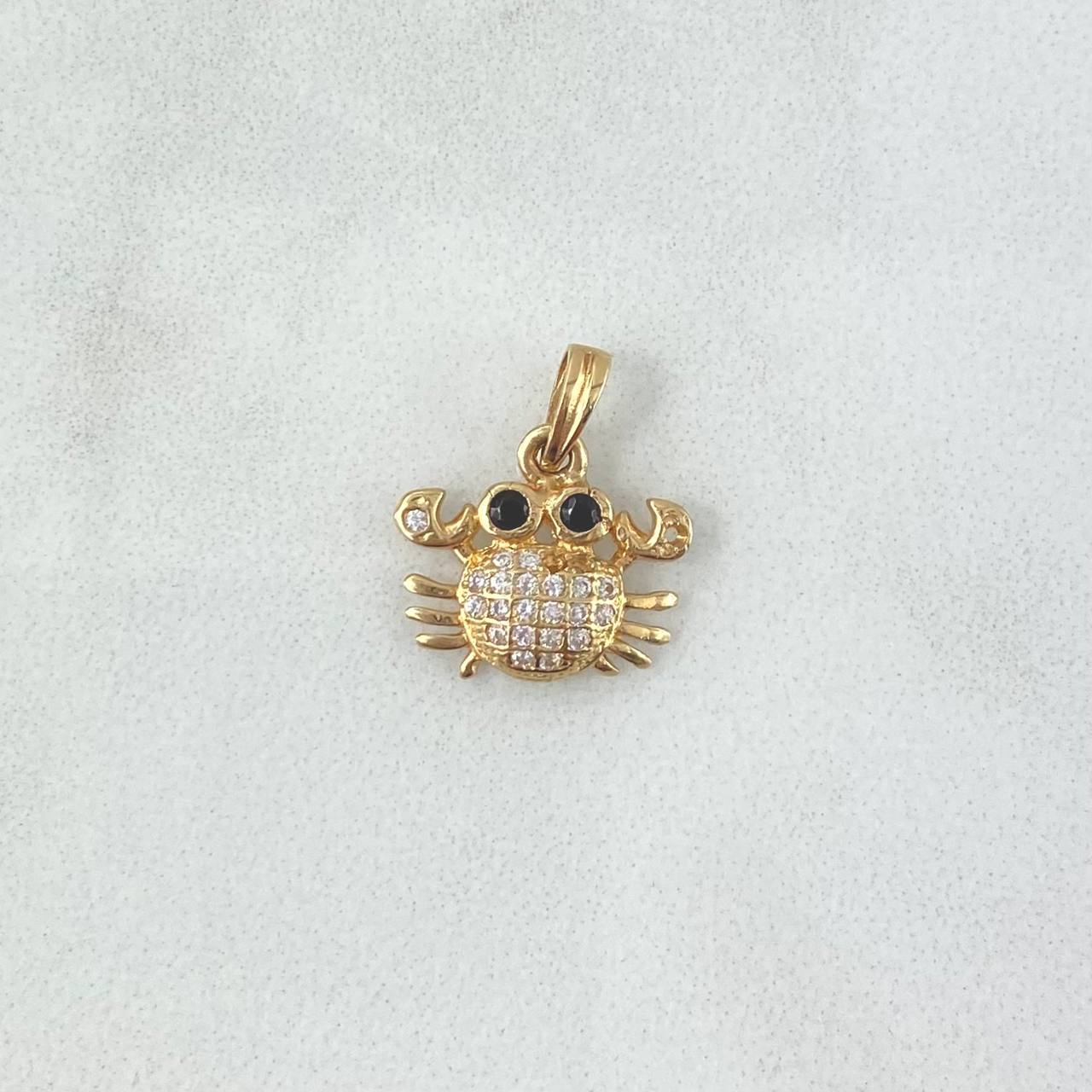 Pendant Crab 1.25gr / 1.5cm / White and Black Zircons Yellow Gold