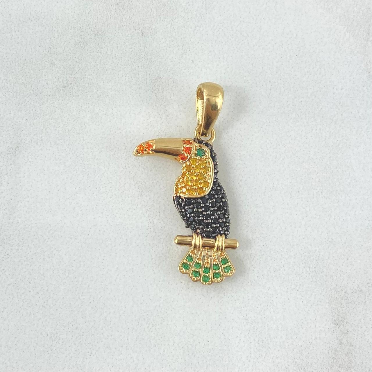Pendant Tucan 2.5gr / 3.1cm / Multicolor Zircons Yellow Gold