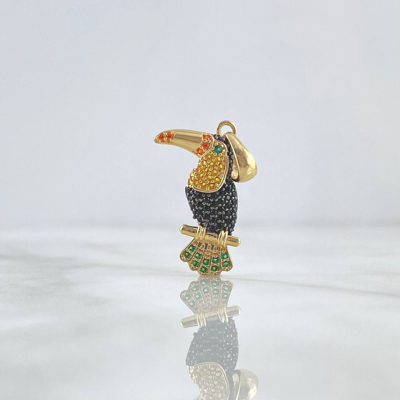 Pendant Tucan 2.5gr / 3.1cm / Multicolor Zircons Yellow Gold