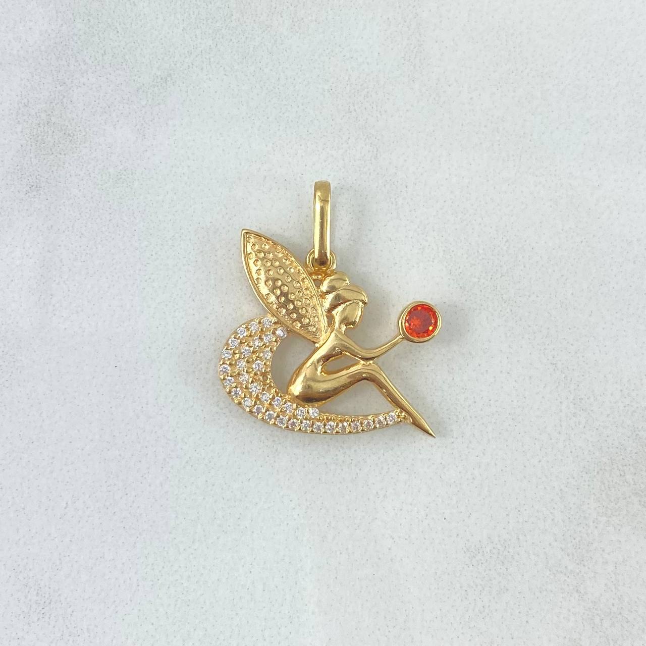 Pendant Fairy 2.5gr / 2.2cm / White Zircons And Orange Yellow Gold