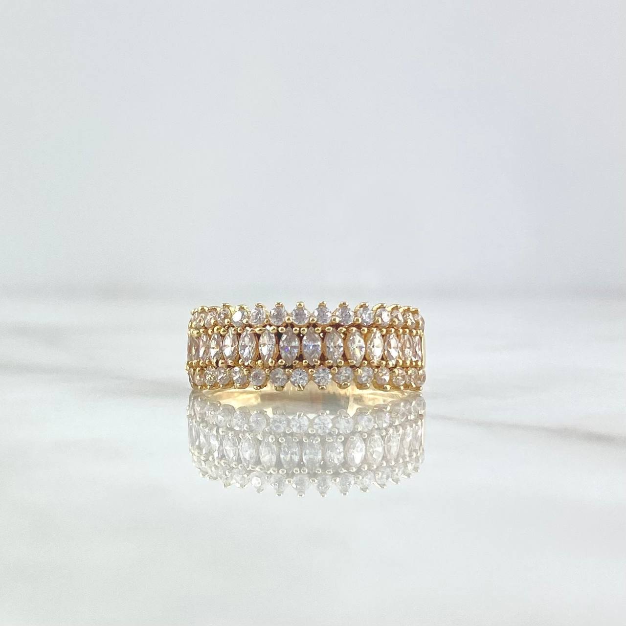 Triple Half Hoop Ring 3.7gr / Size 7 / White Zircons Yellow Gold