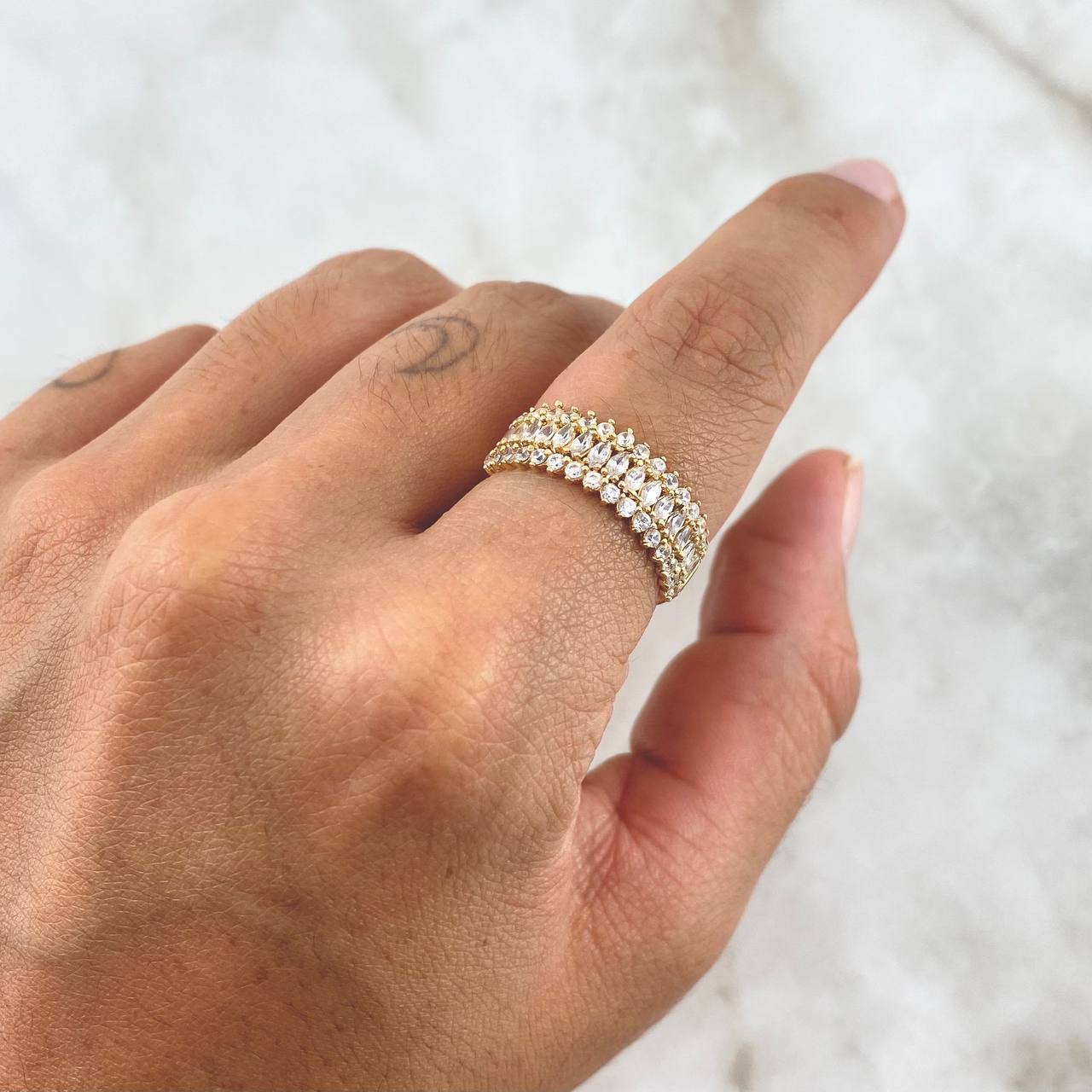 Triple Half Hoop Ring 3.7gr / Size 7 / White Zircons Yellow Gold