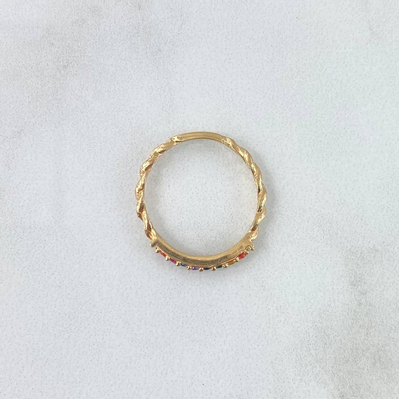 Half Hoop Braided Ring 1.75gr / T6 3/4 / Multicolored Zircons Yellow Gold