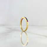 Thick Half Band Ring 1.5gr / T7 / Green Blue Fuchsia Zircons Yellow Gold