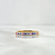 Thick Half Channel Ring 1.6gr / Size 7 1/2 / Pink, Purple, Light Blue Zircons Yellow Gold