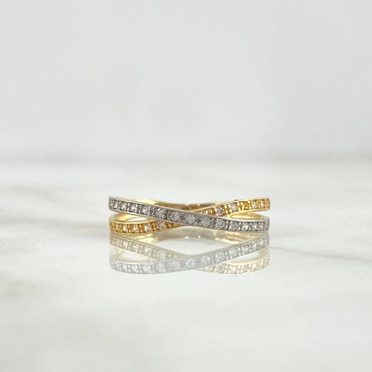 Crossed Lines Ring 1.7gr / T7 / White Zircons Two-tone Yellow and White Gold