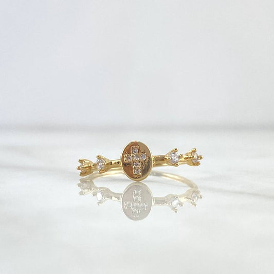 Mini Cross Seal Ring 1.55gr / Size 7 3/4 / White Zircons Yellow Gold