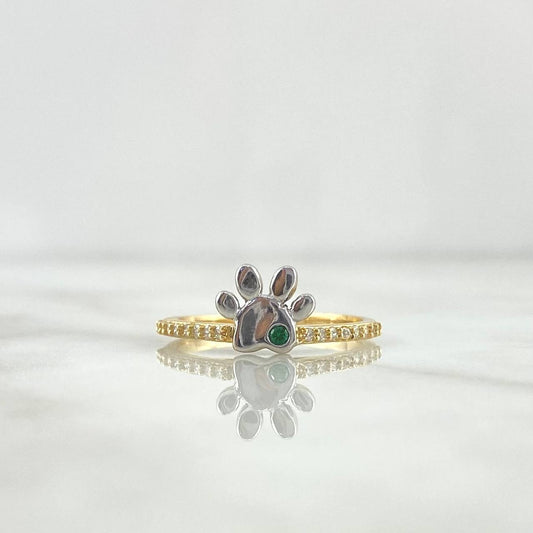 Fingerprint Ring 2.45gr / Size 7 1/4 / Green Zircon Two-tone Yellow and White Gold